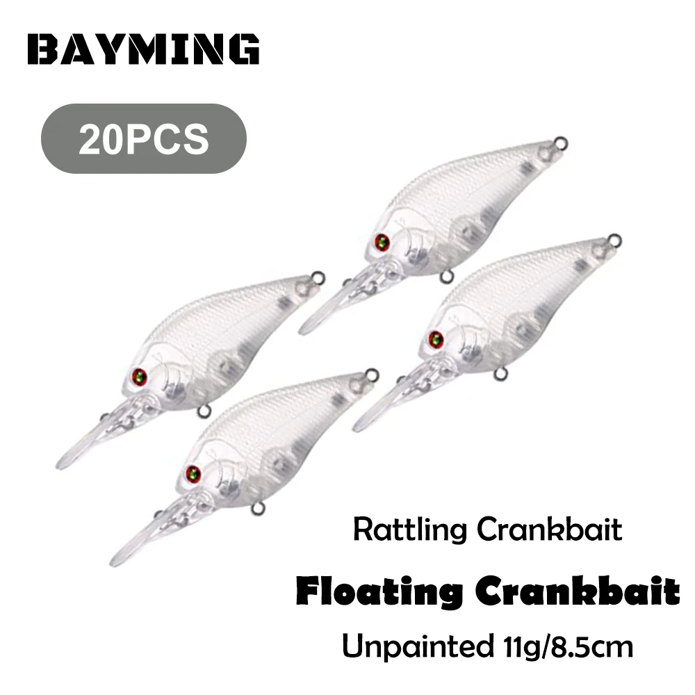 bayming-20-個未塗装ブランクベイトフローティングクランクベイト内蔵スチールビーズガラガラクランクベイト-85-センチメートル-diy-人工釣りルアー