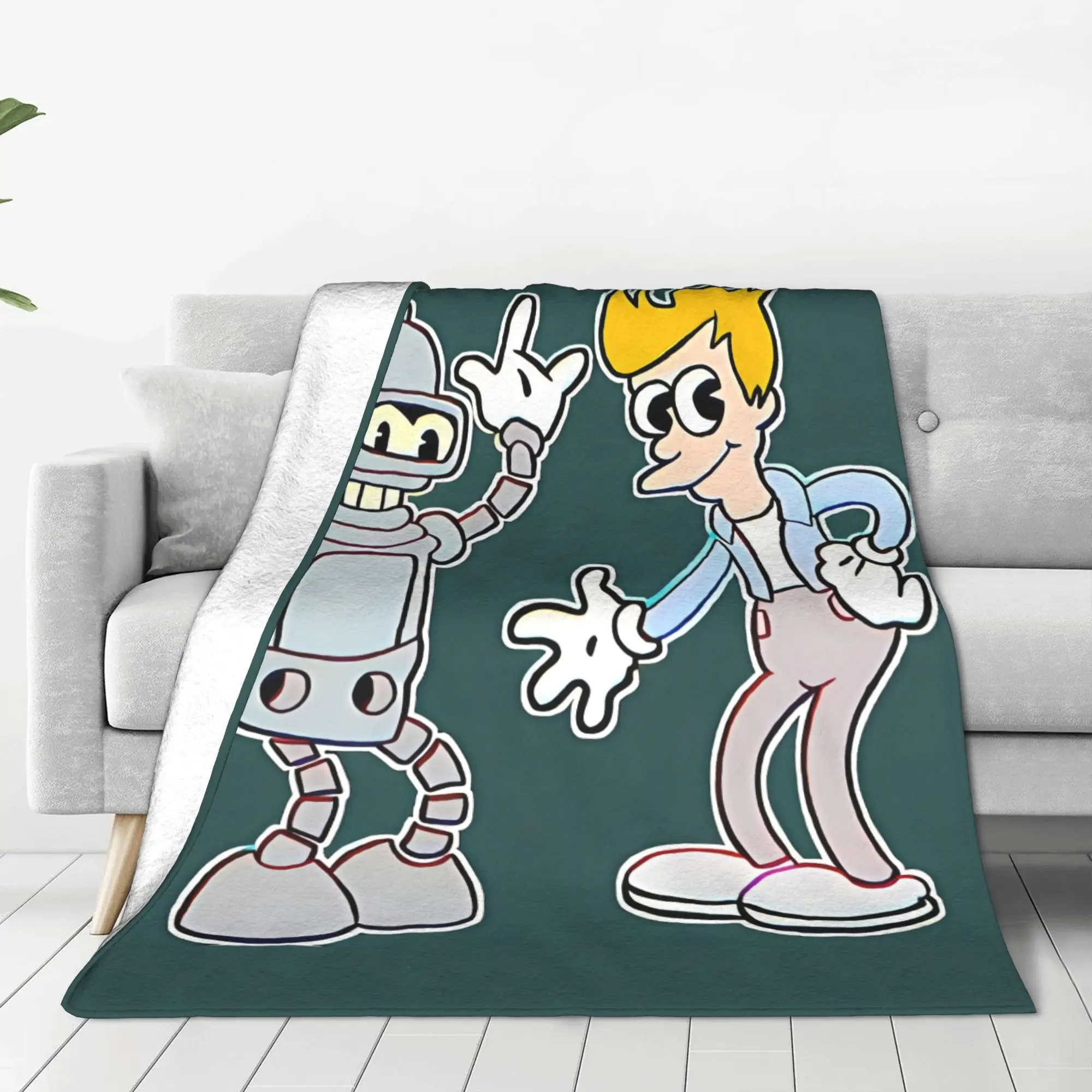 1PC Home Cute Room Decor BENDER AND FRY Blanket Throw Blanket Futurama Novelty Warm Blanket All Season