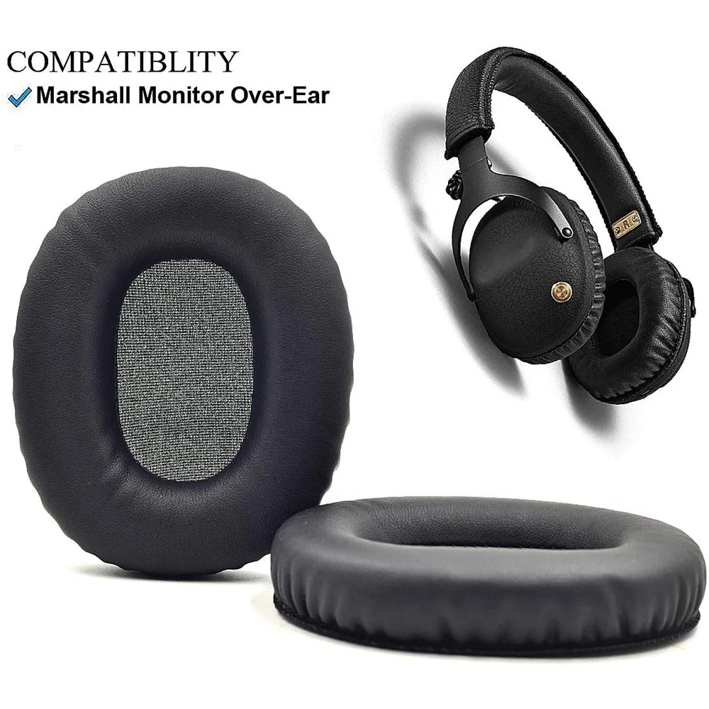 1Pair Soft Leather Earpads Replacement Ear Pads Cushion Cover for Marshall Monitor Over-Ear Stereo Headphones