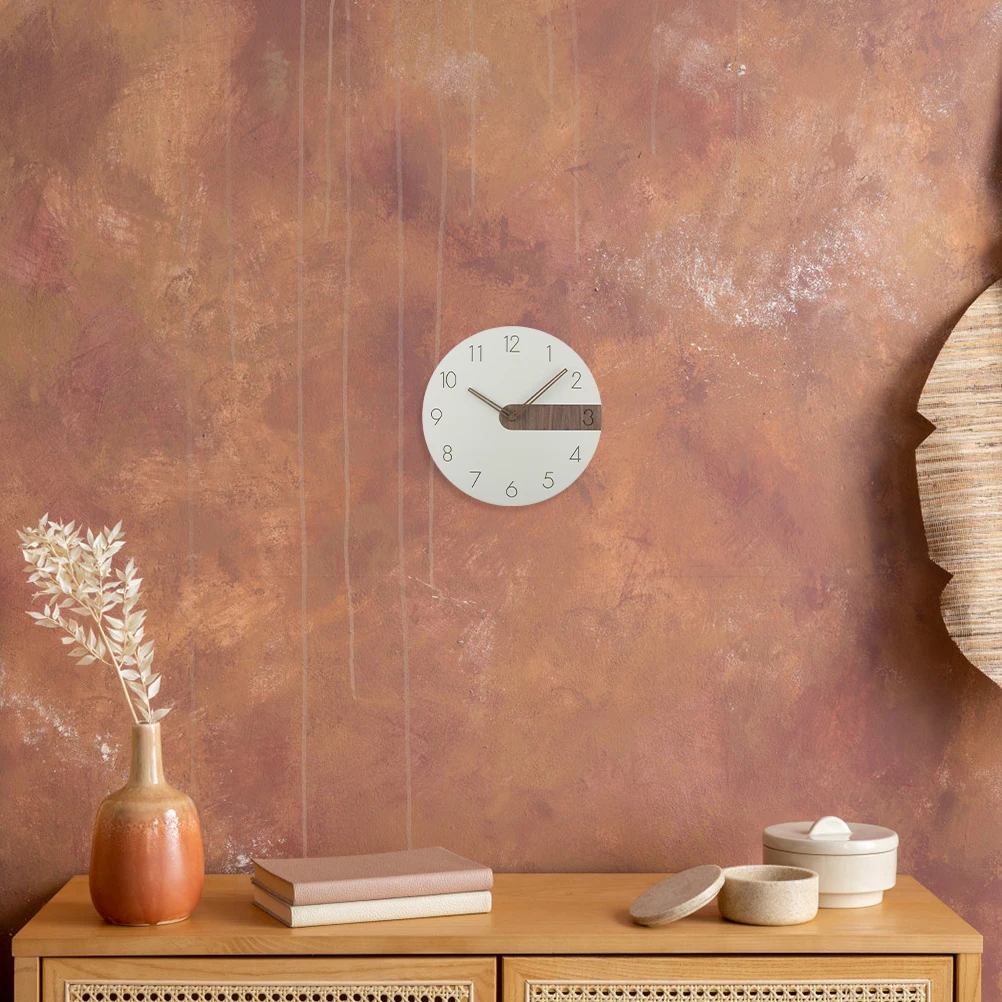 

1pc Round Silent Home Decorative Decor Silent Hanging Round Wood Wooden Wall Living Room Wall Art Decor Clock Clock