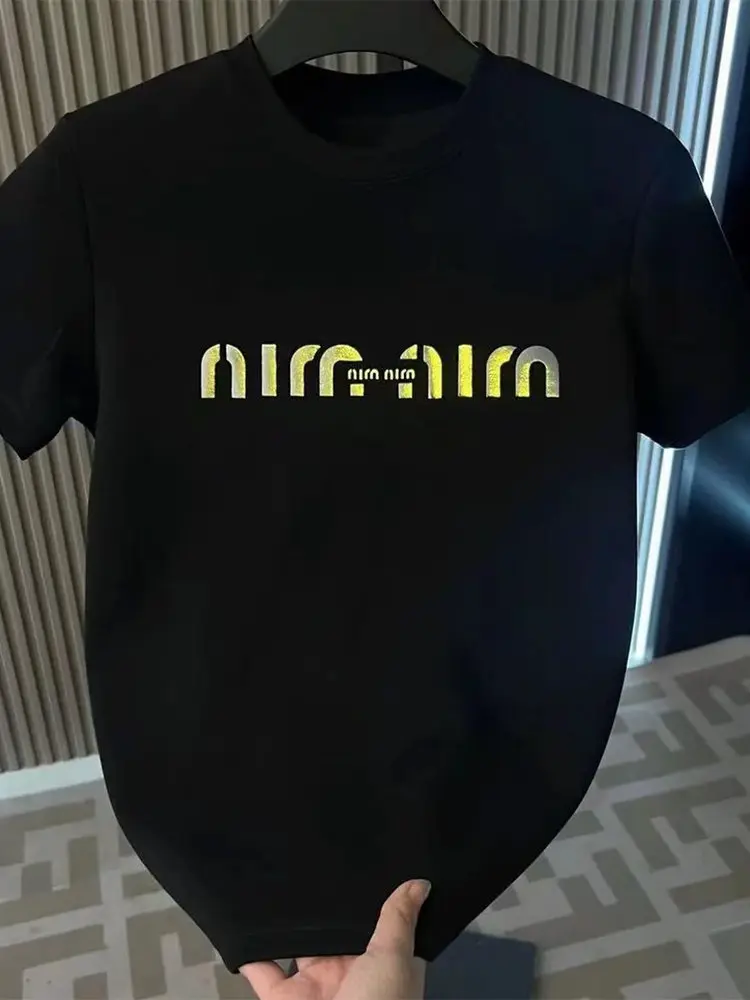 

Summer American-style Streetwear European-inspired High-end Letter-printed Premium Casual Tees for Men Made of Pure Cotton