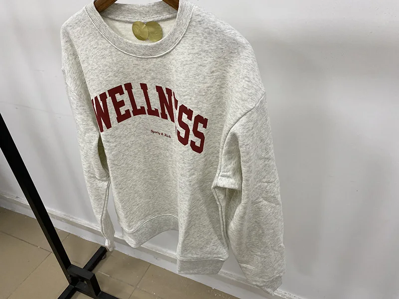 Women's Grey and Navy Sweatshirt Cotton Crew Neck Long Sleeve Relaxed Fit Autumn Winter Sweatshirt Female Winter Clothes Women