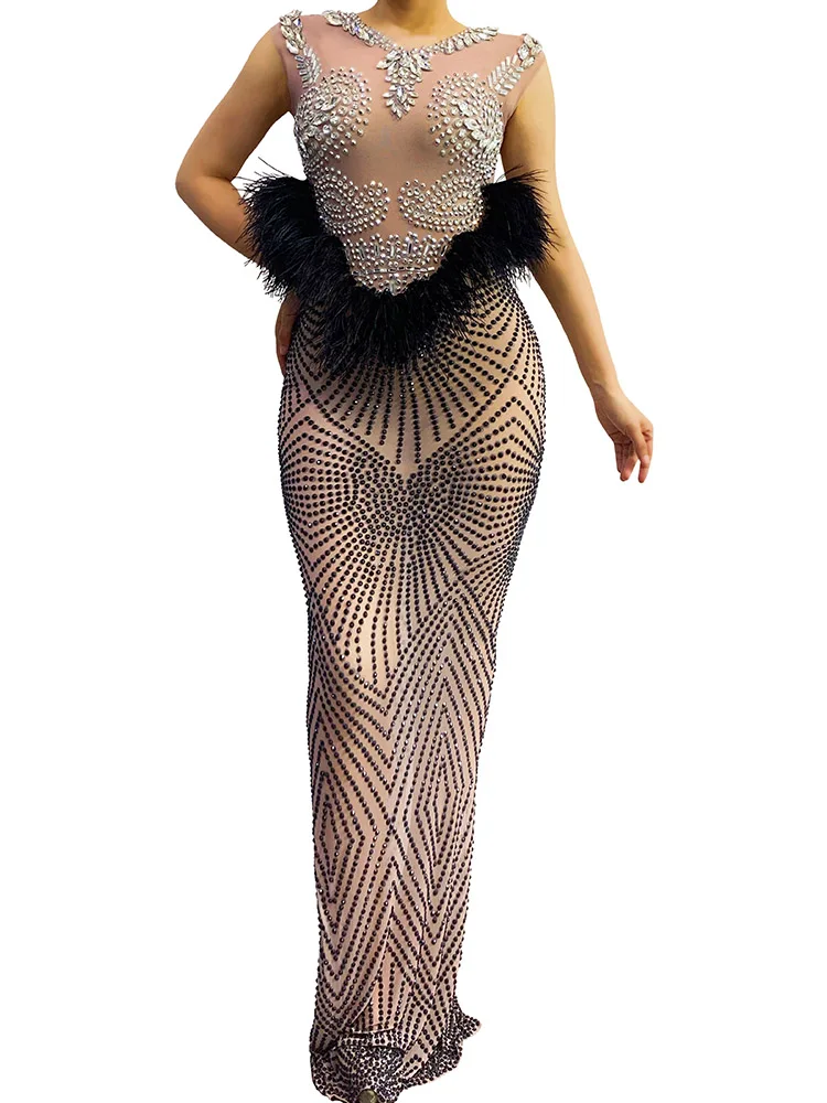 High Quality Hot Diamond Elastic Sexy Bag Buttocks Slit Dress 2024 New Fashion Custom Women'S Clothing