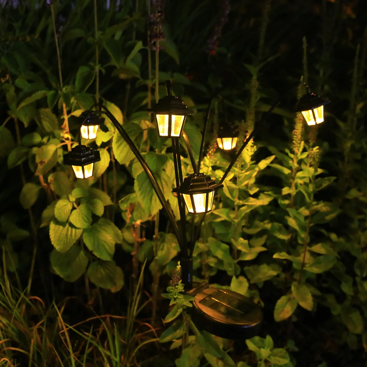 1 قطعة مستشعر ضوء جديد يعمل بالطاقة الشمسية مصباح قصر صغير، 6 طراز LED دافئ عتيق، مصباح حديقة أرضي خارجي، إضاءة مسار حديقة رمضان