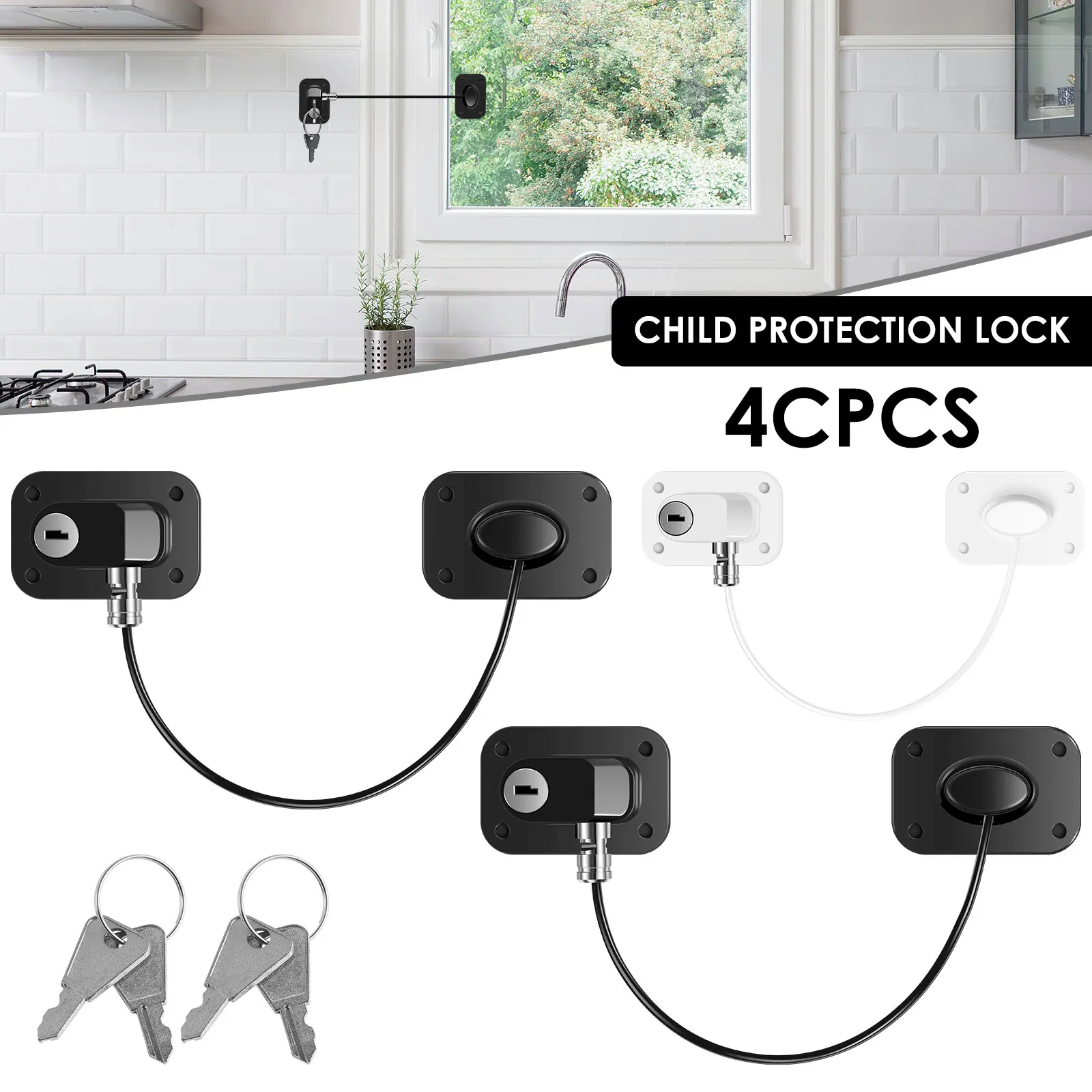 4Pcs Freezer Lock Child Proof Refrigerator Lock with Key Self Adhesive Fridge Lock Combo Child Safe Freezer Door Lock