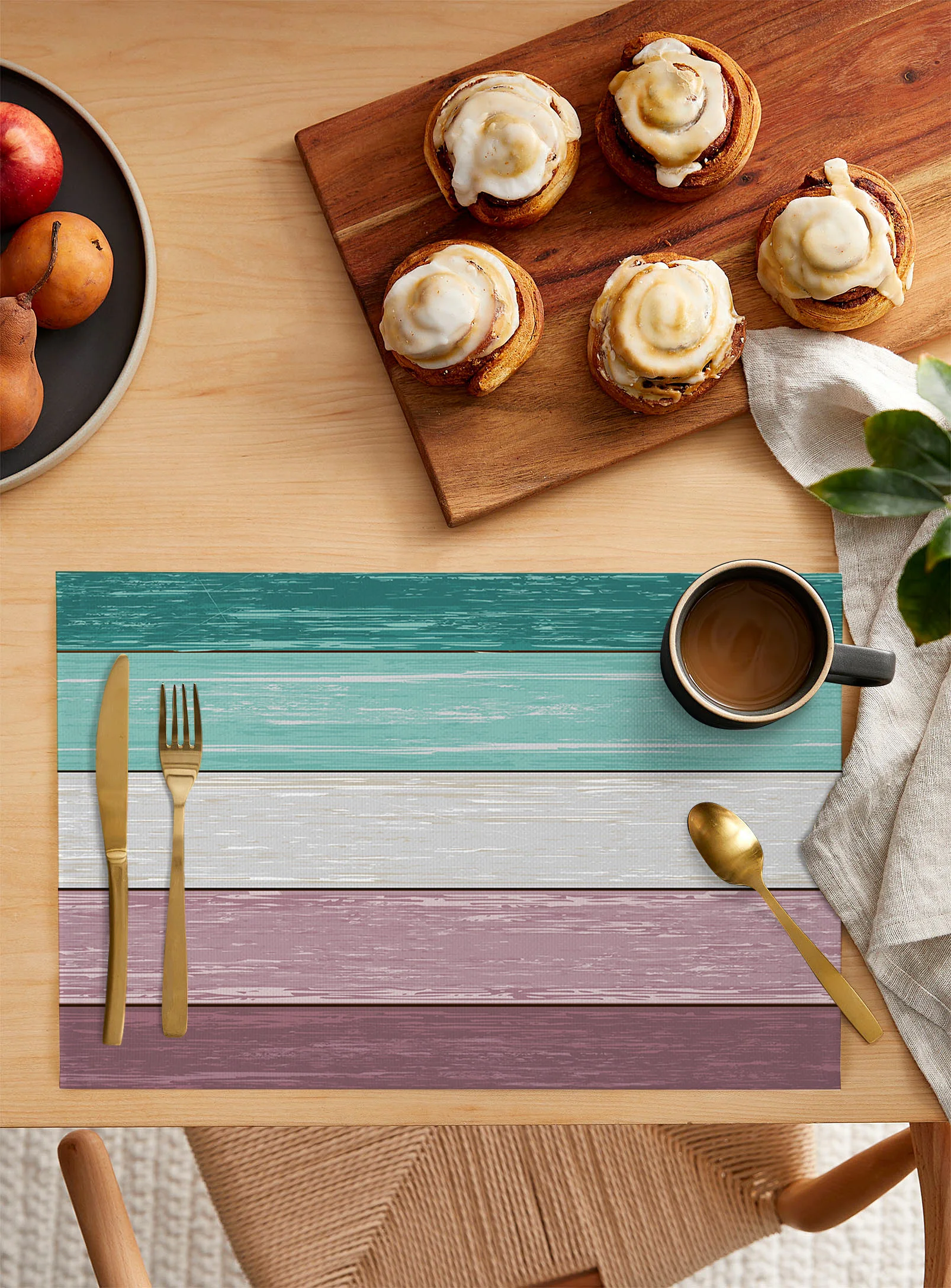 Faux Wood Grain Ocean Green Purple Gradient Dining Placemat Tableware Mats Kitchen Dish Mat Pad 4/6pcs Table Mat Home Decoration