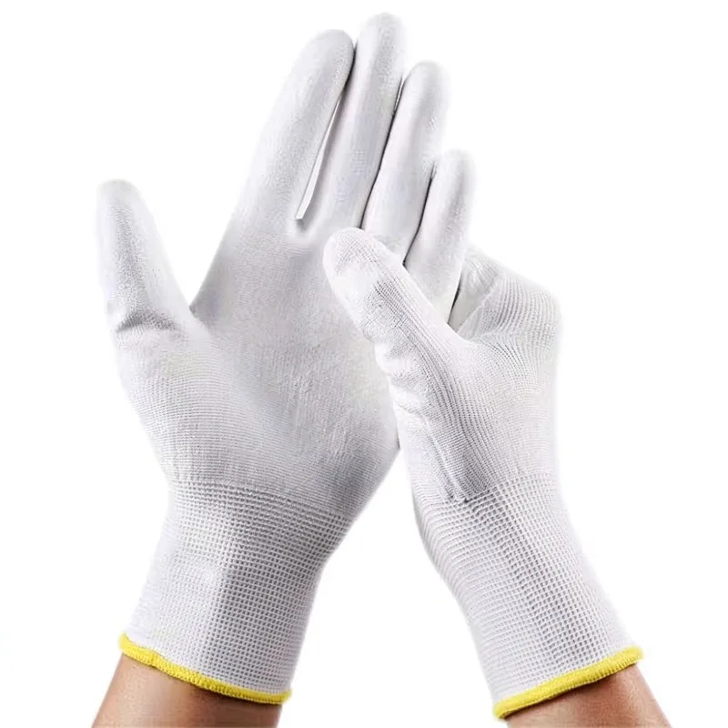 6/12/18PCS White PU Coated Nylon Gloves, Breathable Non-Slip Safety Work Gloves for Warehouse Handling, Gardening and Cleaning