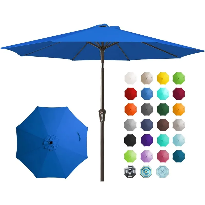 

9FT Outdoor Patio Umbrella Outdoor Table Umbrella with Push Button Tilt and Crank, Market Umbrella 8 Sturdy Ribs UV Protection