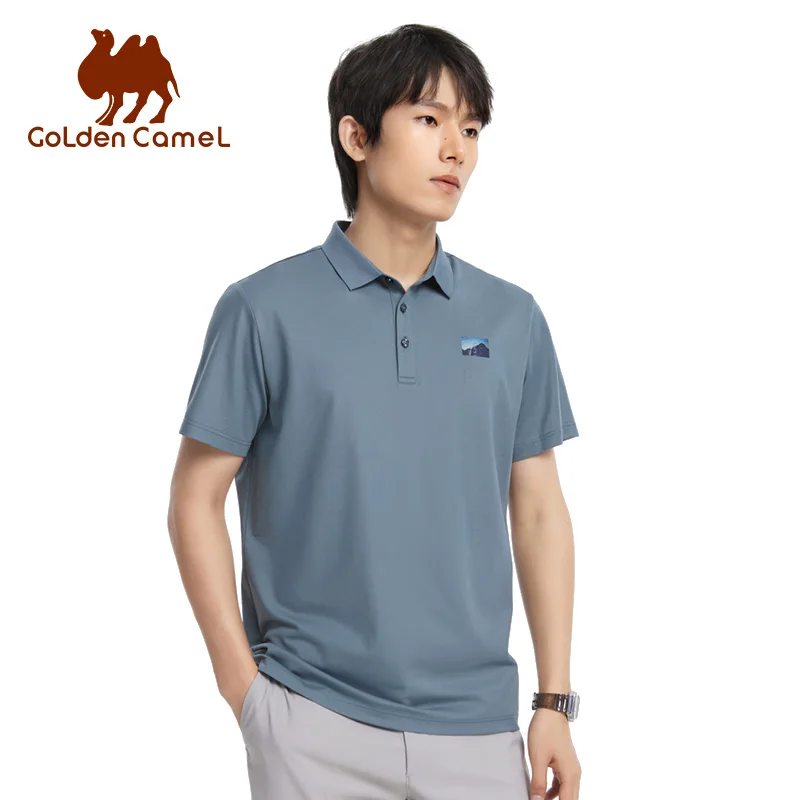 GOLDEN CMAEL Men\'s T-shirts Short-sleeved Polo Shirts for Men Summer 2023 New Business Breathable Lapel T-shirt Top Clothes