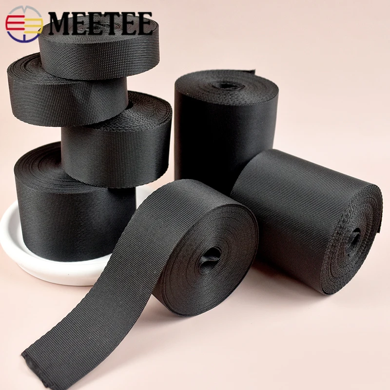 8Meters 10-100mm Nylon Webbing Band Bag Black Ribbon Backpack Shoulder Strap Belt Bias Binding Tape Clothes Sewing Accessories