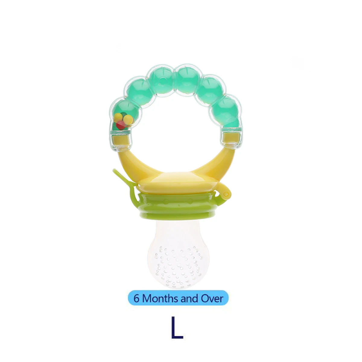 Baby-Fruchtsauger, Silikon-Babynahrungssauger zum Zahnen, BPA-freier Säuglings-Fütterungsbeißring mit Rassel, für frisches Obst & PU