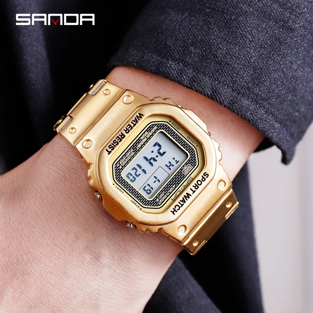 SANDA Fashion Luxury Men G style Sport Watch Military LED Digital Watches Waterpoof Alarm Clock Stainless Electronic Men Watches