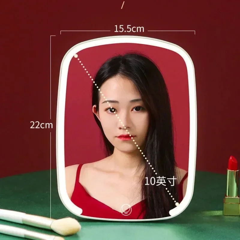 LED-make-upspiegel touchscreen 3-licht draagbare staande opvouwbare make-upspiegel met 5x vergrotende cosmetica LED-spiegel