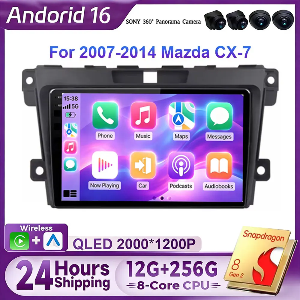 Android 16 CarPlay Car Radio For MAZDA 2007 2008 2009 2010 - 2014 CX-7 CX7 CX 7 Navigation GPS Multimedia Player Stereo WiFi BT