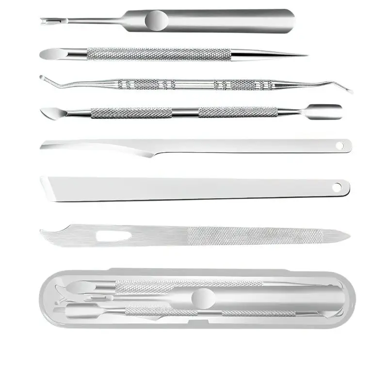 3/10Pcs Stainless Steel 7 Piece Pedicure Manicure Tool Kit Non Slip Handle Storage Case For Home Salon Nail Care
