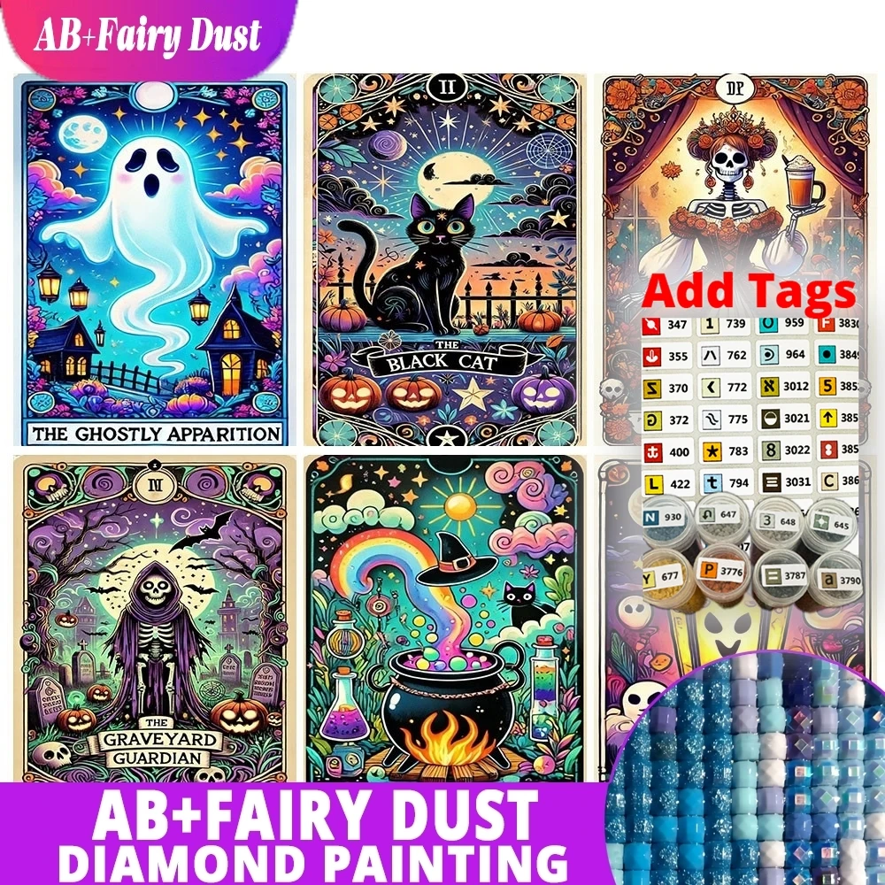 AB Fee Staub DIY Diamant Stickerei Tarot Karte Diamant Malerei Cartoon Skelett Kreuz Stich Set Halloween Kunst Dekoration