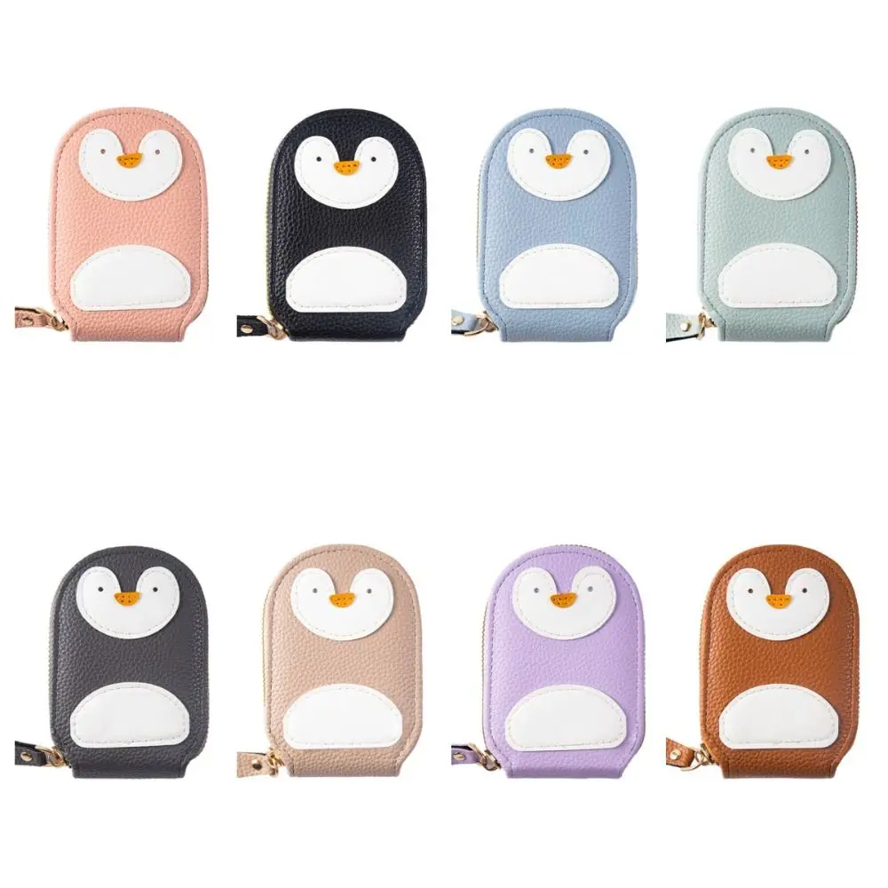 Cute Multi-card Penguins Card Holder PU 11 Card Slots Organ Style Card Bag Zipper Business Card Leather Coin Purse Female/Male