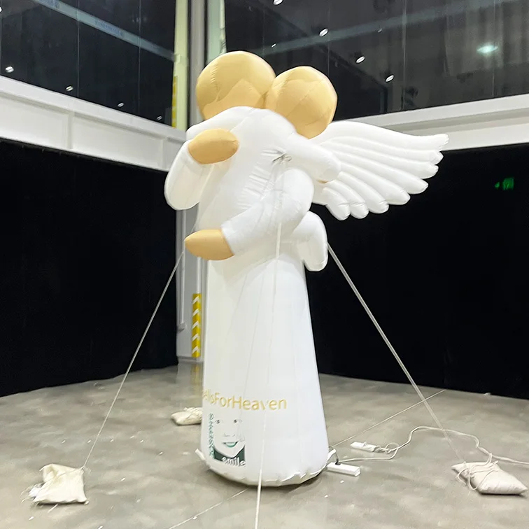 Custom Angel Girl Inflatable Statue-Waterproof Oxford Cloth Battery Powered Custom Logo Standing Mother Child Figure for Event