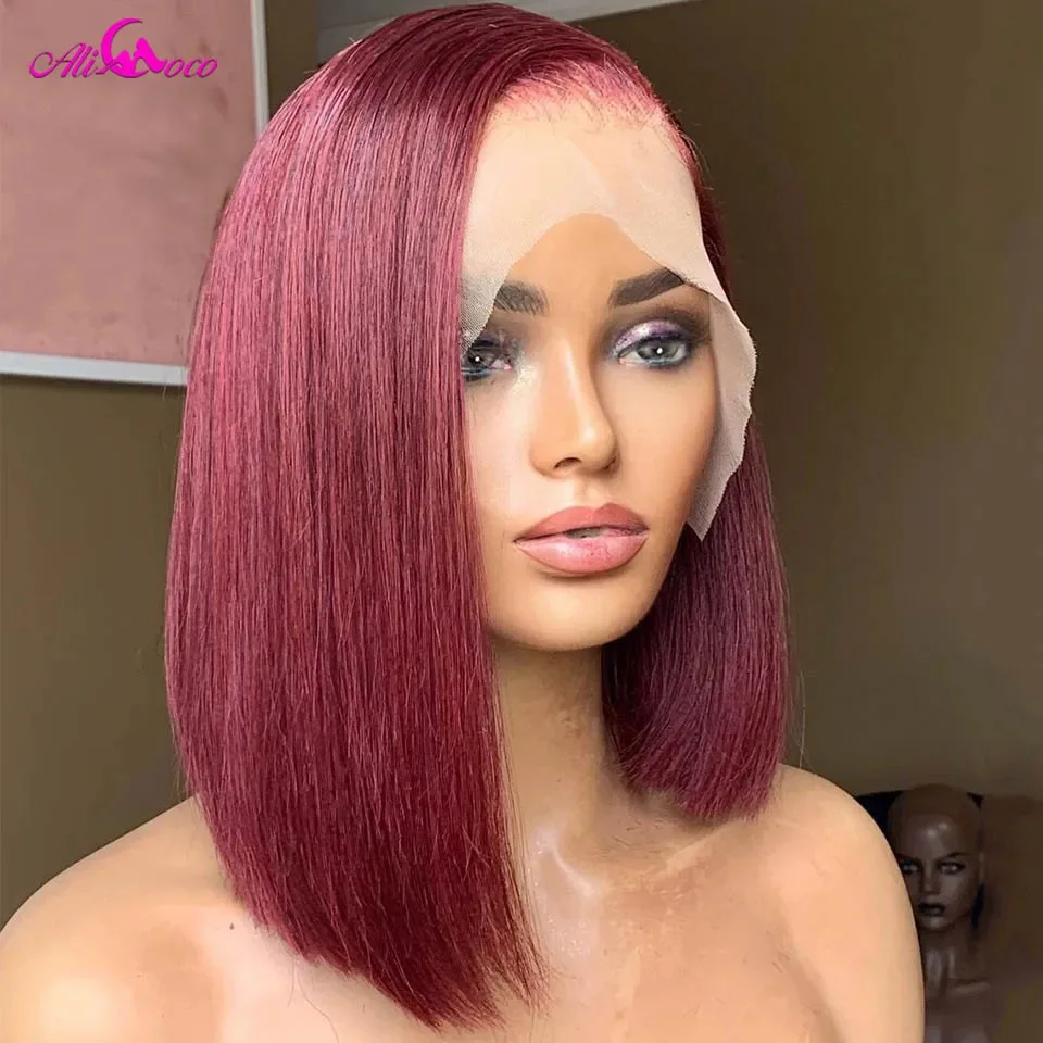 

180 Density 99j Short Bob Human Hair Wigs 13x4 Lace Frontal Human Hair Wigs Pre Pucked Transparent Lace Wig For Black Women