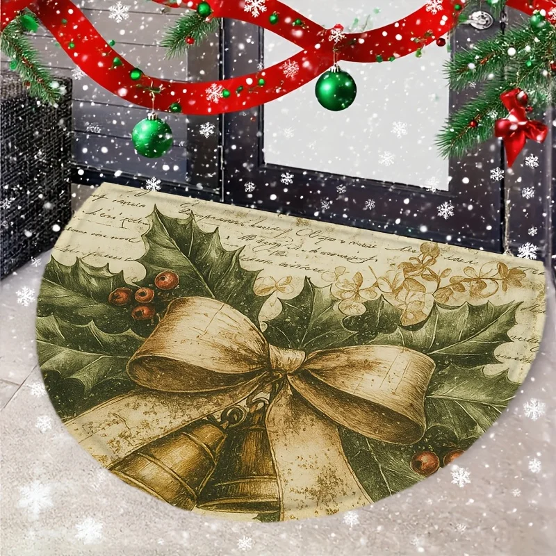 Dark Blue Full Bauble Star Christmas Tree Printed Doormat for Living Room Hallway Indoor Front Door Holiday Non Slip rug
