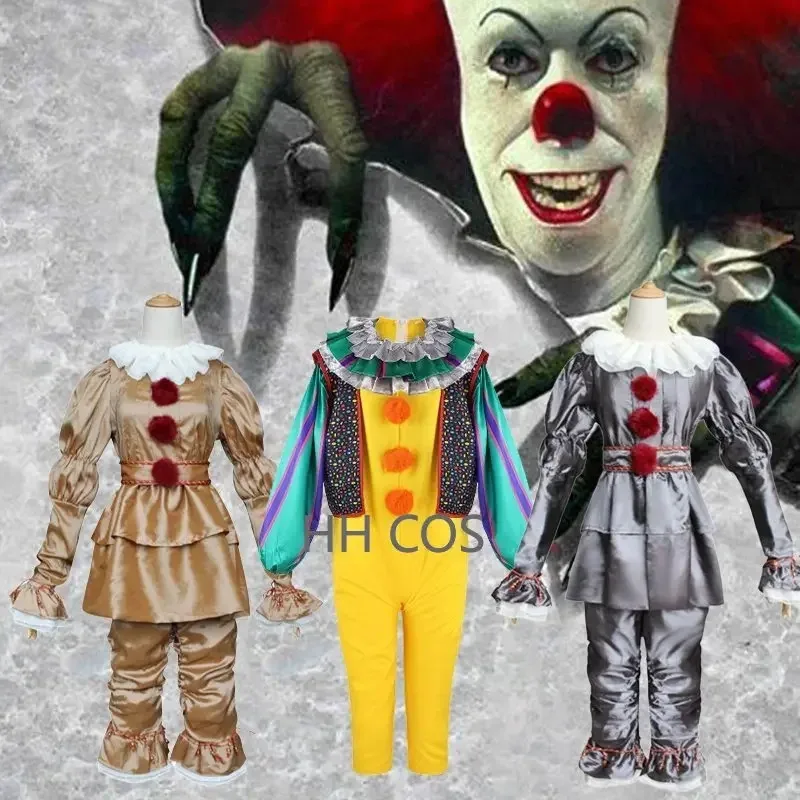 

qq 123Pennywise Cosplay Costume Kid Stephen King's It Clown Suit Joker Halloween Party