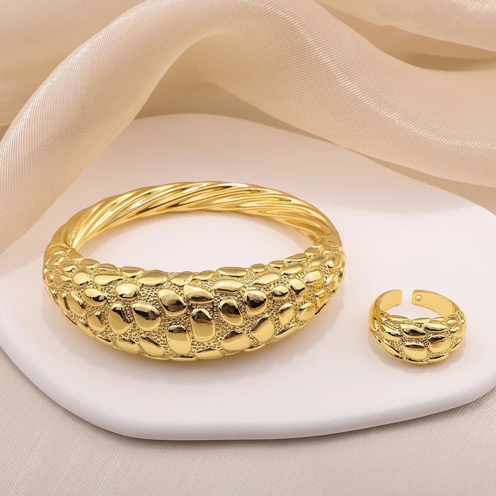 African Luxury Elegant Crocodile Spot Bracelet Ring Set Punk Bridesmaid Jewelry Banquet Wedding Dress Anniversary Party Gift