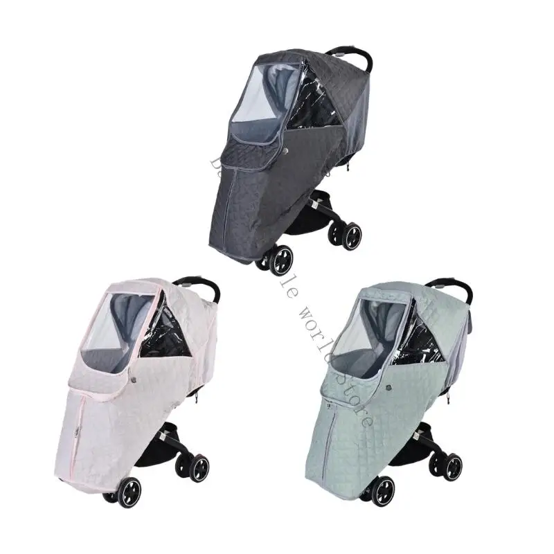 

Windproof Baby Strollers Protector Winter Warm Cover Clear Front Panel Breathable Polyester Fabric Universal Easy Setups B2EB