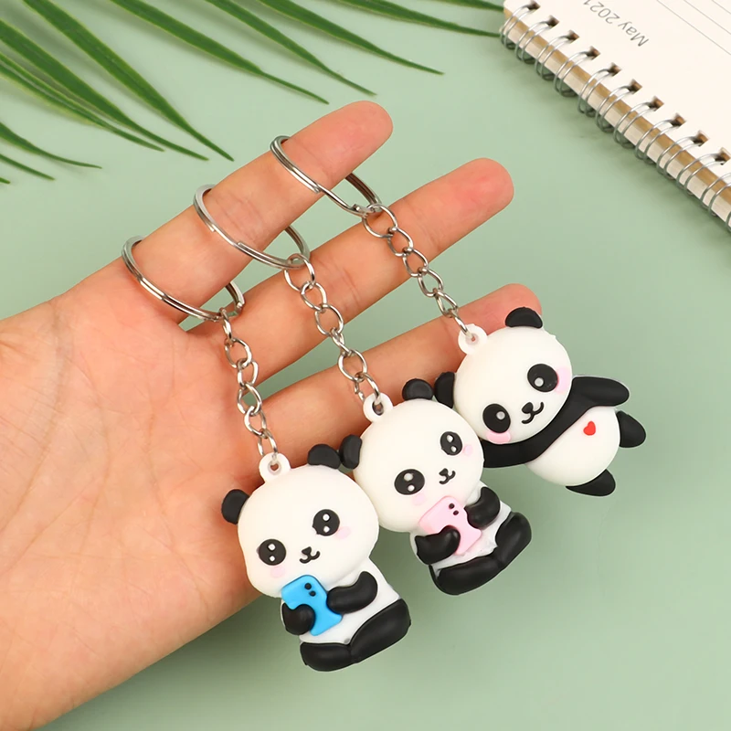 Cute Cartoon Couple Panda Keychain Pendant Car Bag Key Chains For Women Jewelry Gift Lovely Panda Keychain Accessories