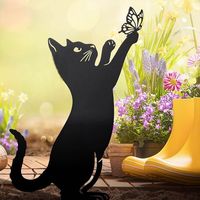 Iron Art Black Cat Garden Statue Silhouette Sculpture Outdoor Garden Backyard Decoration Waterproof Cat Figurine Yard Art