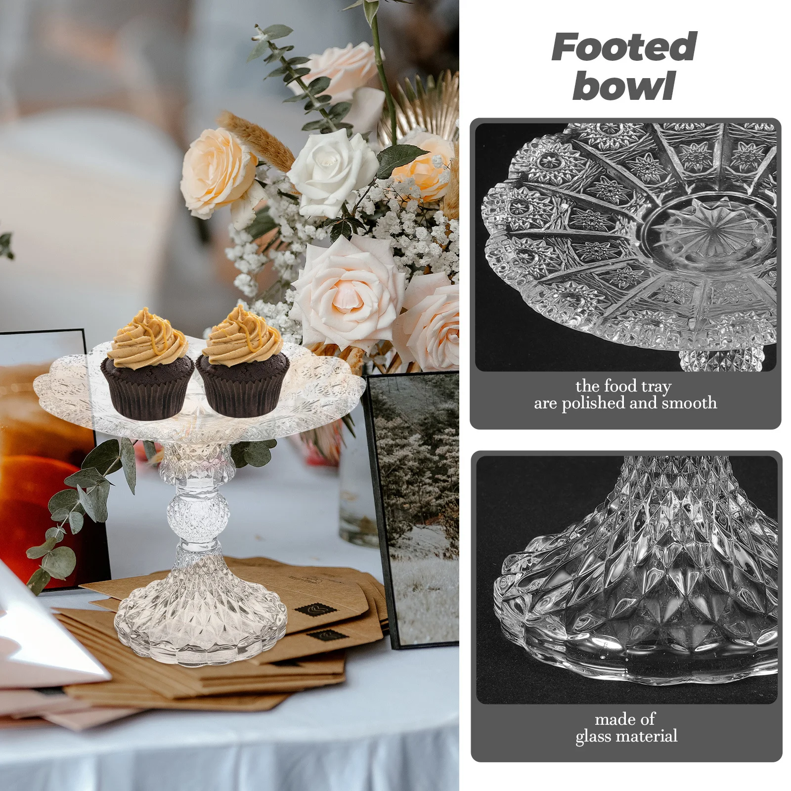 

Vintage Style Glass Footed Fruit Tray Dessert Display Stand Candy Bowl Snack Appetizer Serving Plate Elegant Party Dish