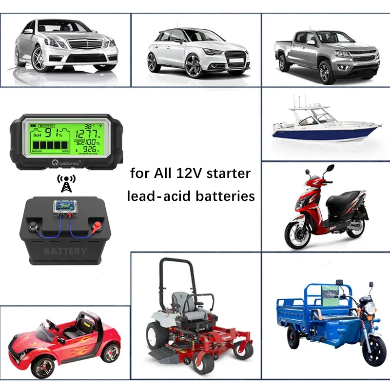 QUICKLYNKS BM5-D 12V LED Battery Monitor & Tester 433MHZ Wireless Cranking Charging Test SOH SOC Battery Capacity Analyzer Tool