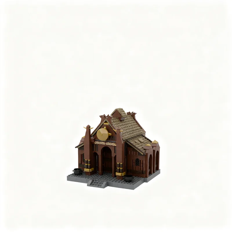 864pcs MOC Golden Hall Edoras Medieval Castle Model Building Blocks Home Decor Desk Display Shelf Accent Office Gift For Adults