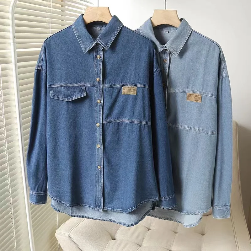 Casual Temperament Simple Fashion American Retro  Section Sweet  Loose Young Spring  Autumn New Soft Denim Shirt Jacket Z474