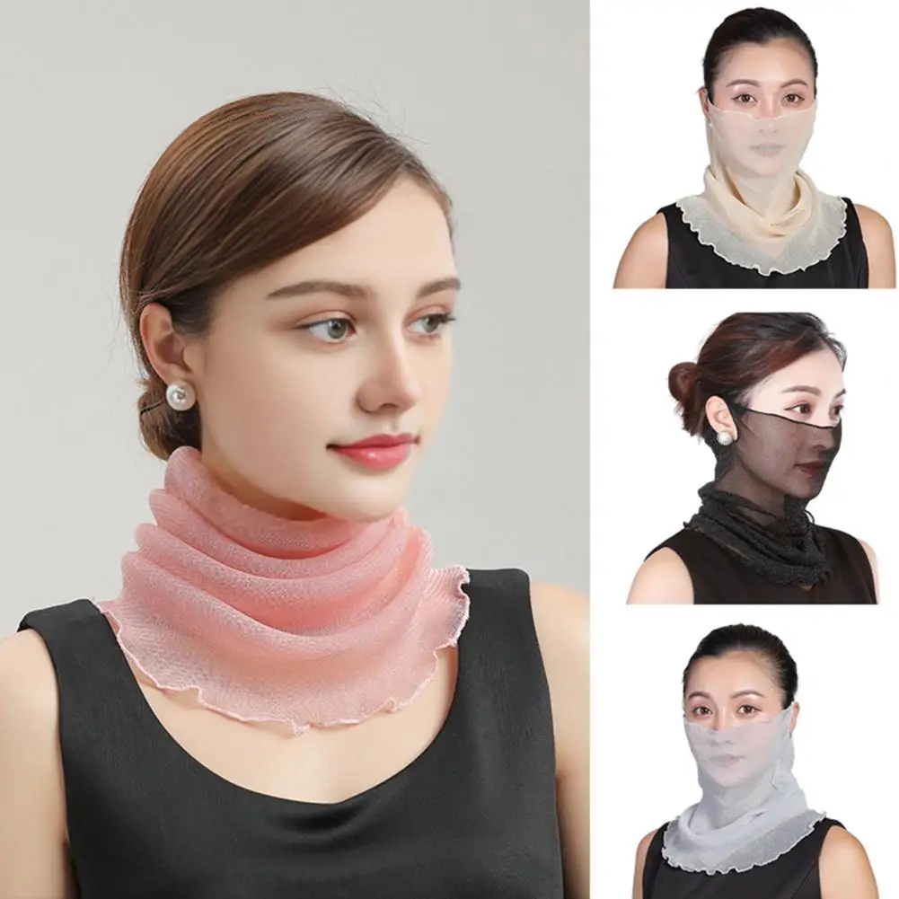 

Women Sunscreen Scarf Breathable Chiffon Neck Gaiter with Earloops Sun Protection Face Bandana Scarf for Outdoor Cycling Travel