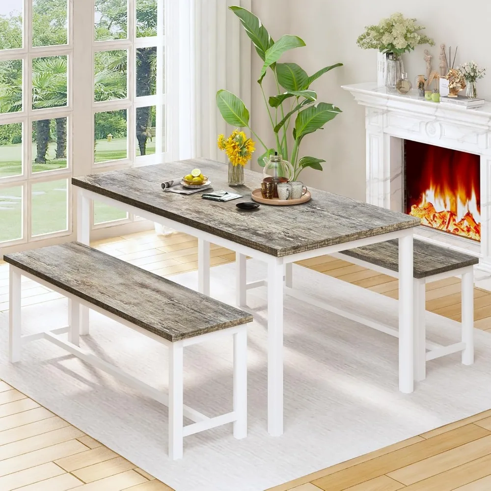 Dining Room Table Set for 4, Modern Kitchen Table Set for 4 with 2 Bench for Small Kitchen and Dining Room Furniture