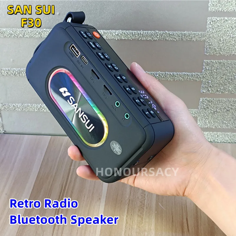 

SANSUI F30 Portable Wireless Blue Tooth Speakers FM Radio Outdoor Multimedia MP3 Music Player 16W Loud Subwoofer with RGB Light