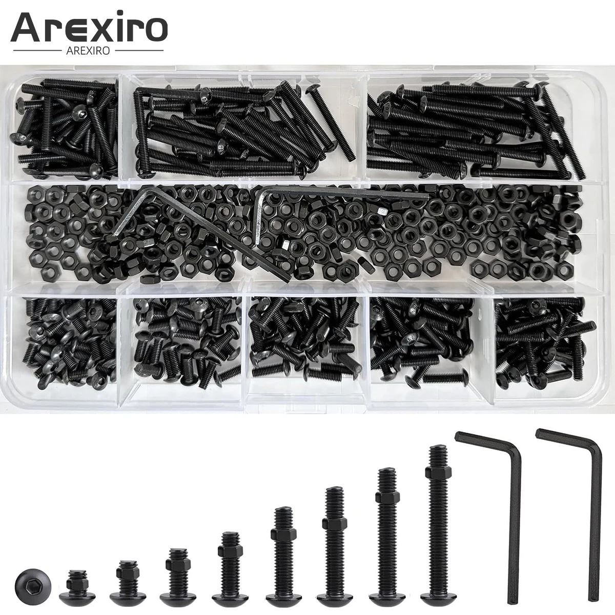 

482Pcs M3 Carbon Steel Round Head Hex Socket Screws, M3 Black Nuts Bolts Assortment Set