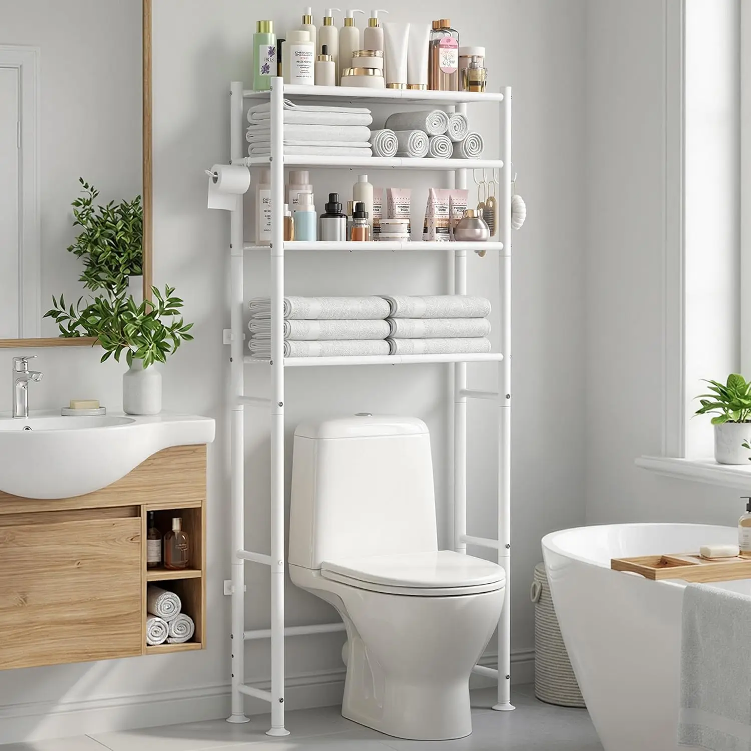 

4-Tier Over The Toilet Storage, 200lb Total Capacity Metal Bathroom Organizer with 36' Clearance