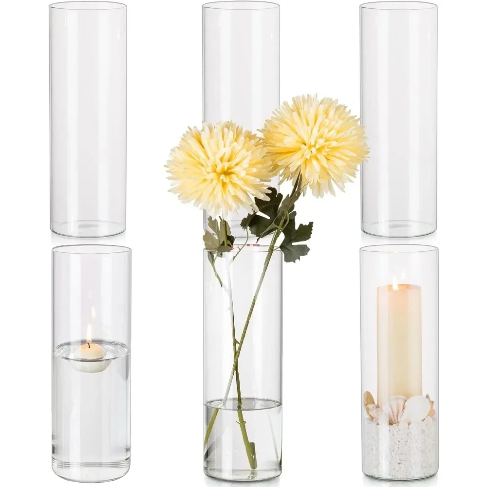 

Glass Cylinder Vases Set of 6 Room Decor 9.8in Wedding Table Decoration Home Tall Clear Vase for Centerpieces Decorations Flower