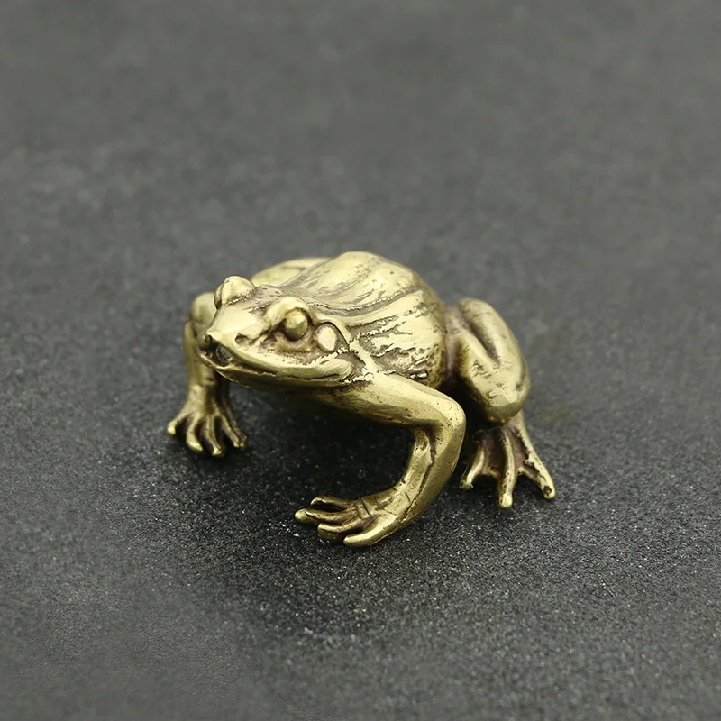 Solid Brass Frog Ornament Biomimetic Animal Desktop Feng Shui Decoration