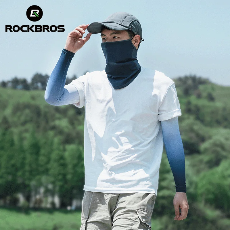 ROCKBROS Summer Cycling Arm Sleeves For Men Sunscreen UV Protection Breathable Arm Cover Fishing Outdoor Sports Ice Silk Sleeves