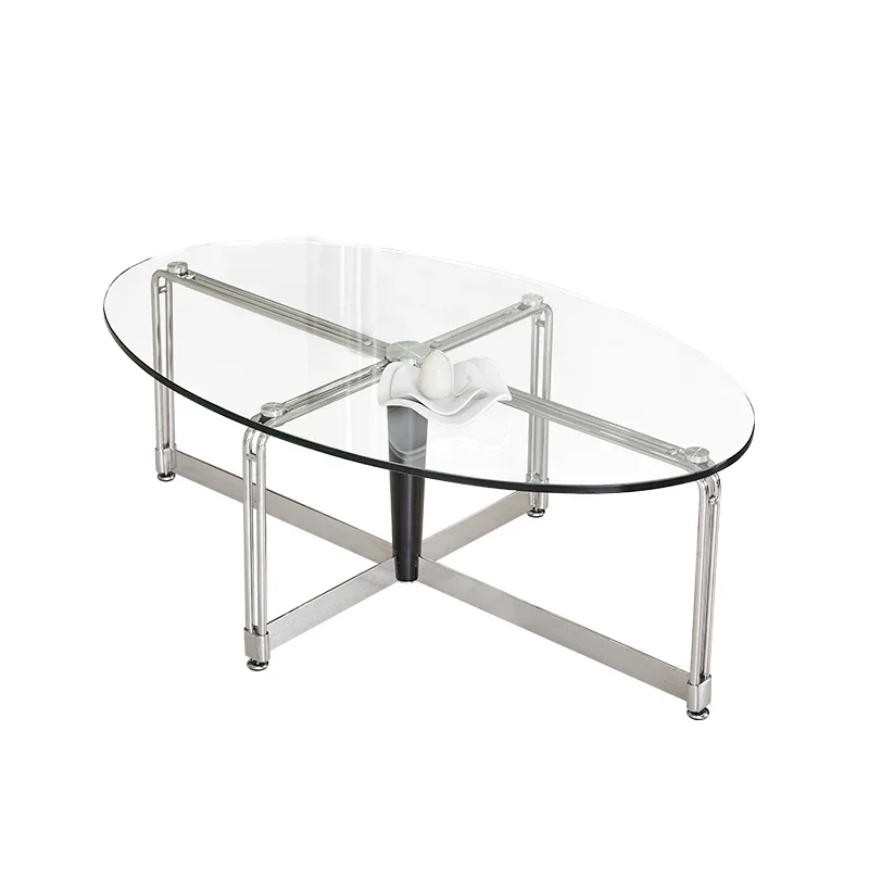 Coffee table medieval Bauhaus stainless steel tempered glass coffee table oval retro small apartment minimalist tea table