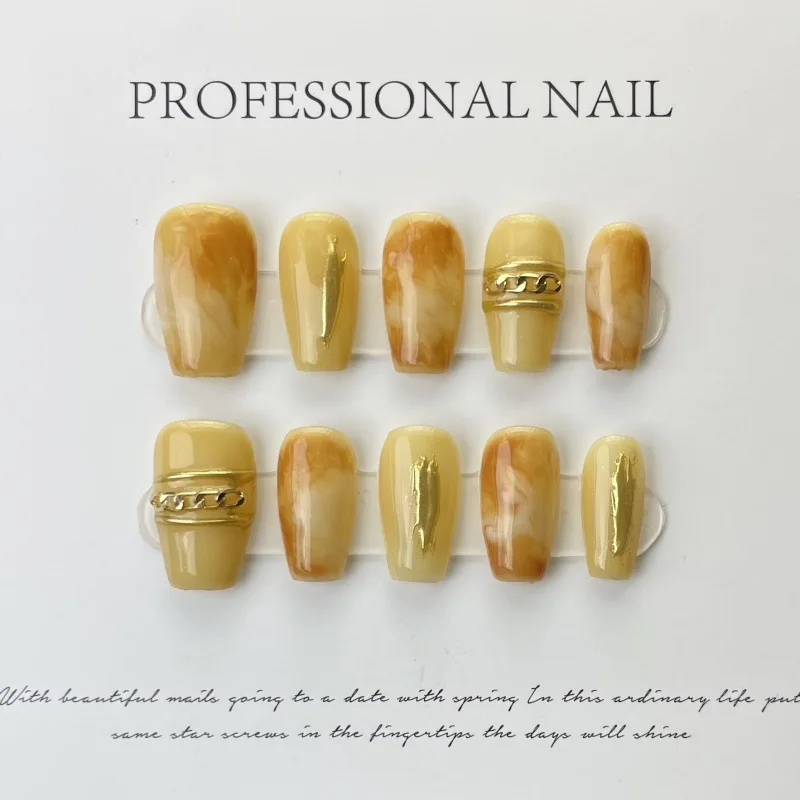 10Pcs Handmade Brown Blush Short Press On Nails Full Cover Wearable False Nail Decoration Fake Nails Art Nail Tip