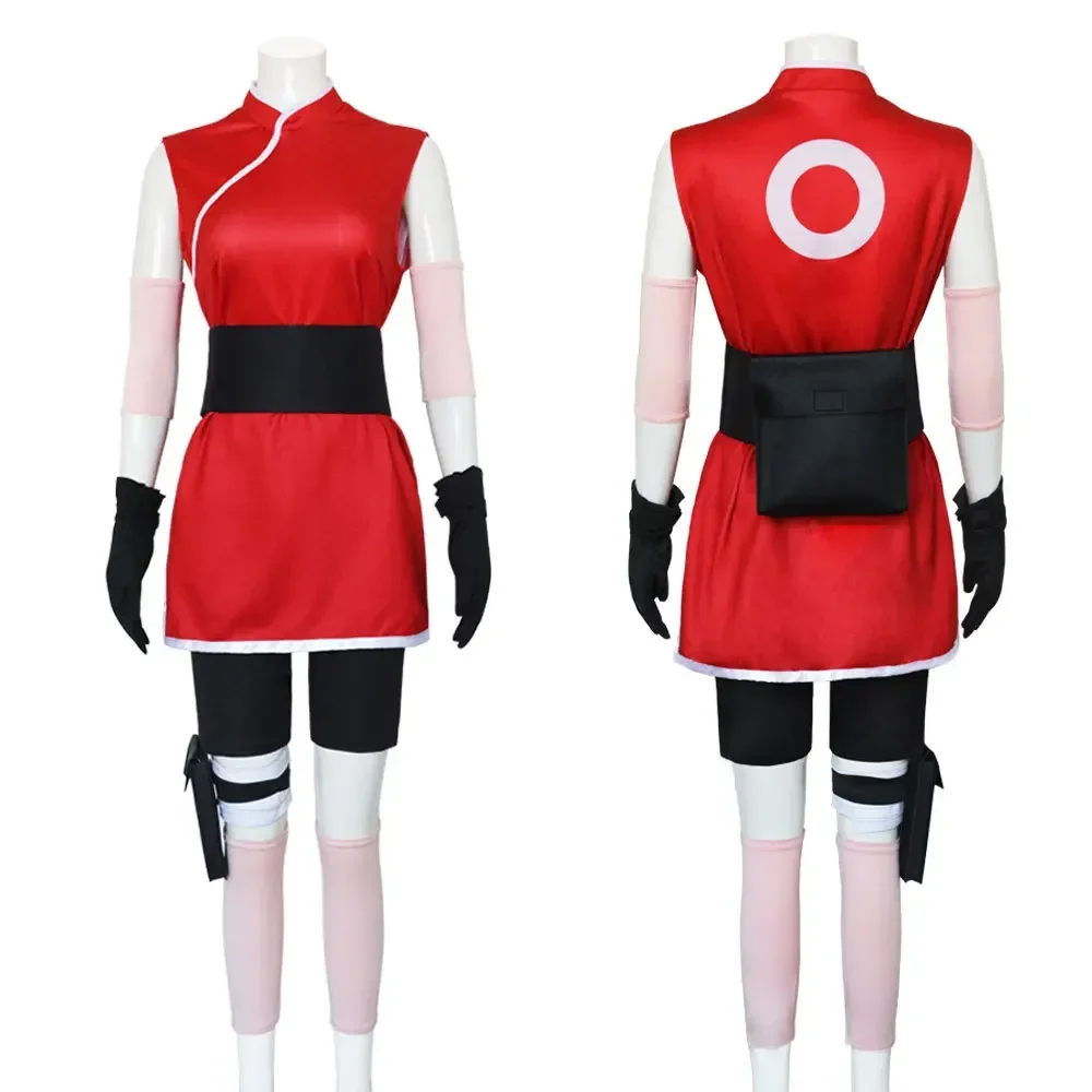 Disfraz de Anime Haruno Sakura para Mujer y Niña, Falda, Traje Unisex de Ninja, Disfraz de Dibujos Animados para Halloween y Carnaval