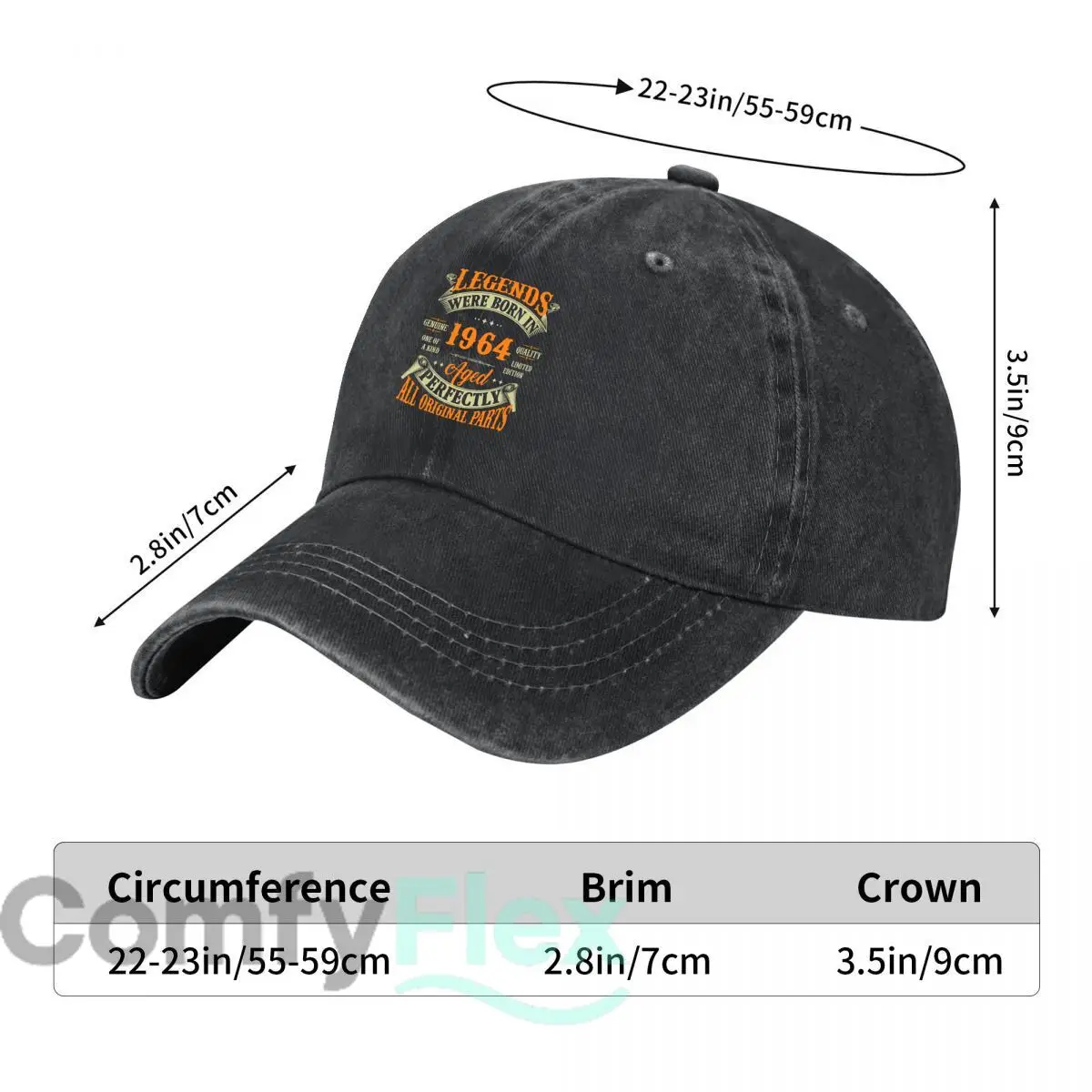 1964 Legends Aged Perfectly Retro Text Baseball Cap Men Women Distressed Washed Sun Cap Outdoor Workouts Hat