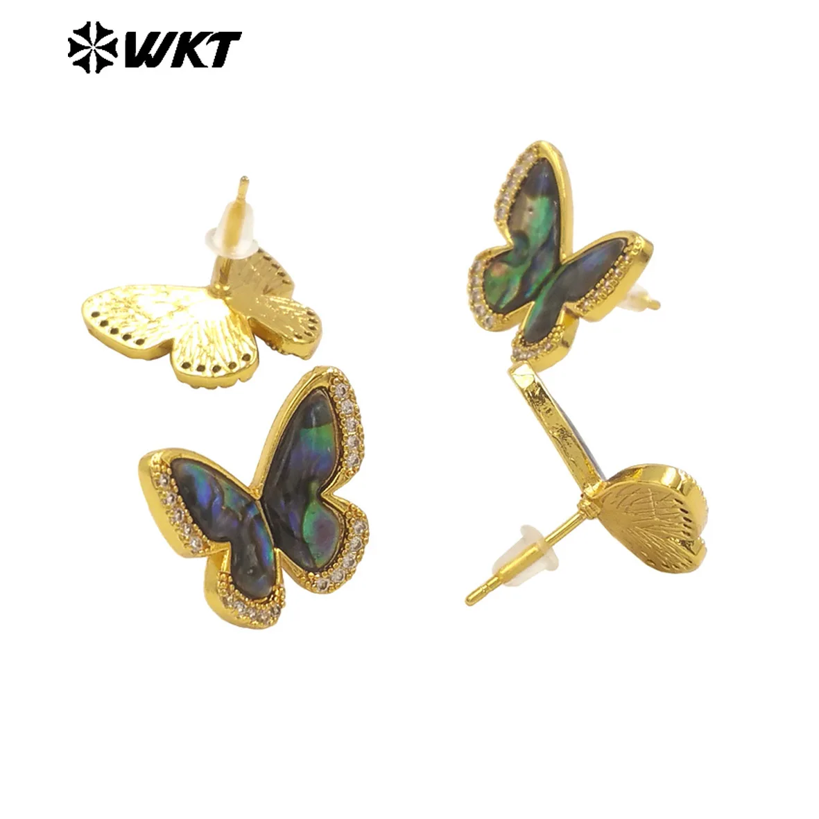 WT-ME110 Exquisite Vivid Butterfly Shape Tiny Zircon Paved Earring With Natural Abalone Shell For Girls Birthday Gifts