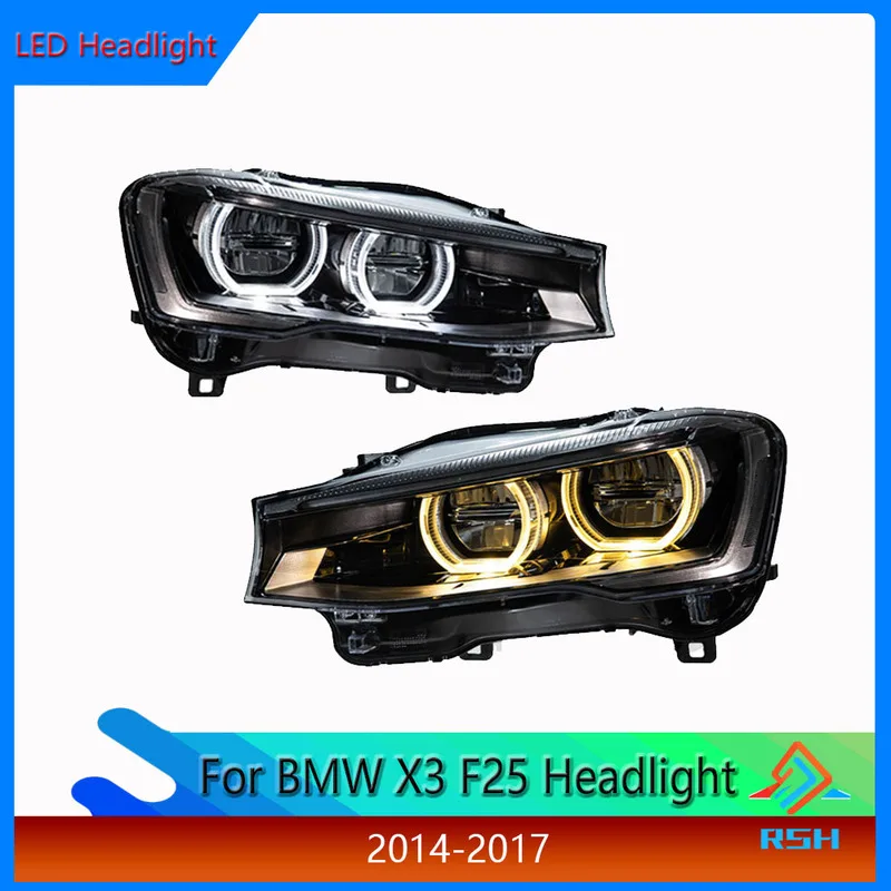 Car LED Headlight Assembly For BMW X3 F25 Head Light 2014-2017 Models Upgrade Angel Eye Yellow White Dual-Color Front Light
