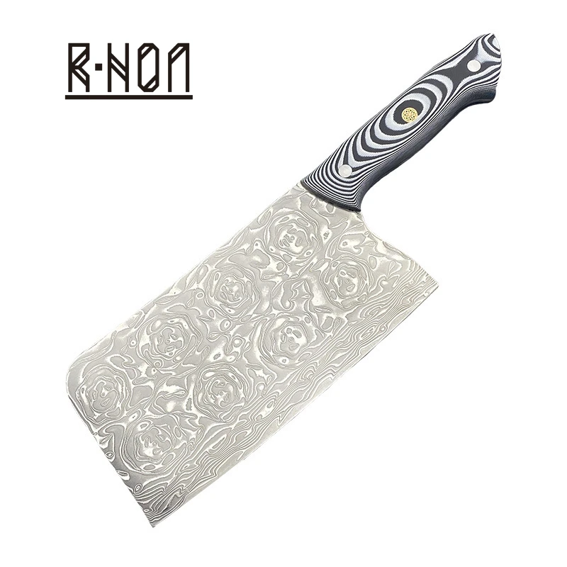 

RHON 7inch VG10 Damascus Steel Chinese Chopping Bone Knife Kitchen Cleaver Slicing Meat Cut Vegetable Utility Cooked Knives