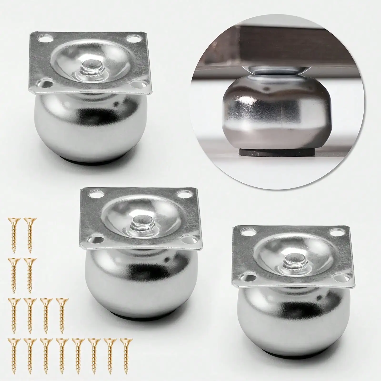 [4 Pieces of Metal Furniture Legs] 4 Pieces of Polished Metal Mini Round Ball Furniture Legs - Perfect for Cabinets, Sofas and D