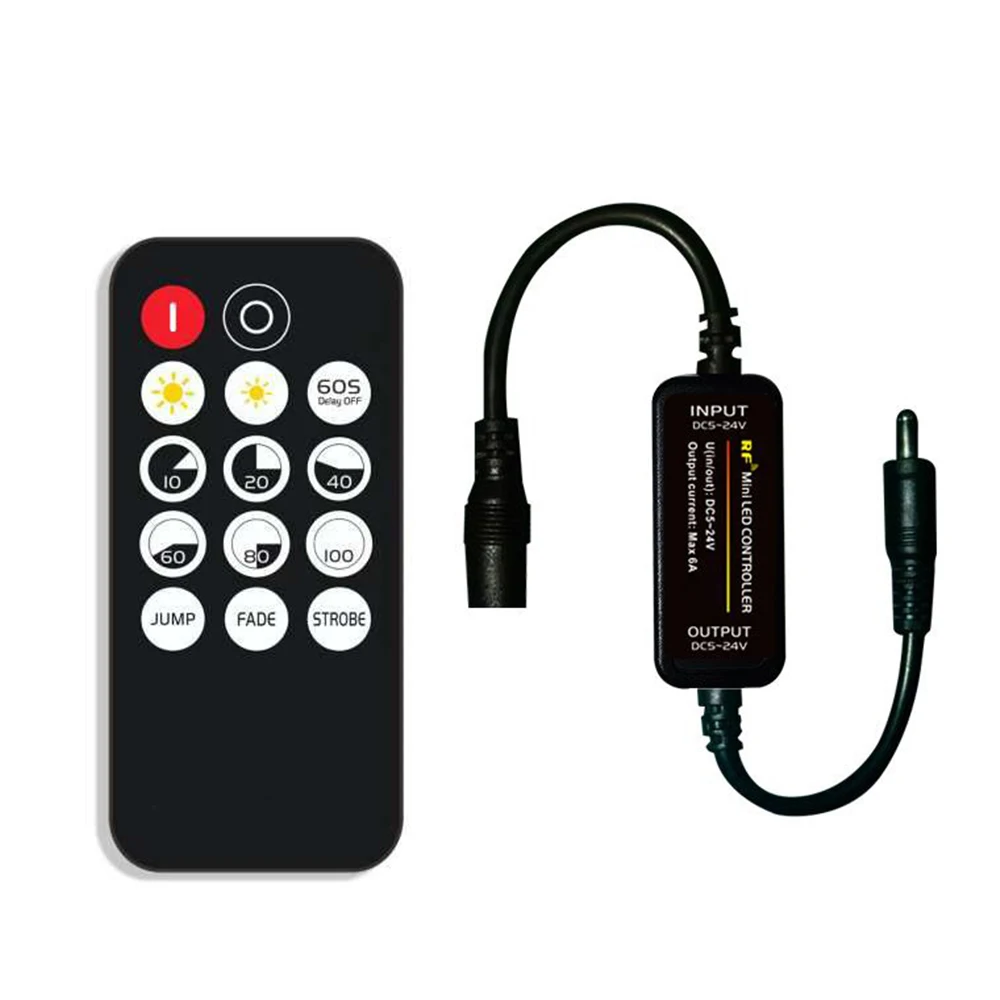 ตัวควบคุมไฟ LED สำหรับแถบไฟ LED หรี่แสง14Key 2.4G RF รีโมทคอนโทรลไร้สาย DC 5V 12V 24V 6A sakelar peredup หัวเดียว